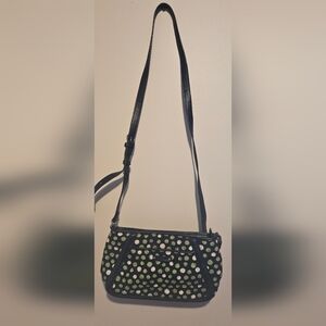 Vera Bradley Crossbody Shoulder bag  purse Lucky Dots TRIMMED TRAPEZE blue EUC